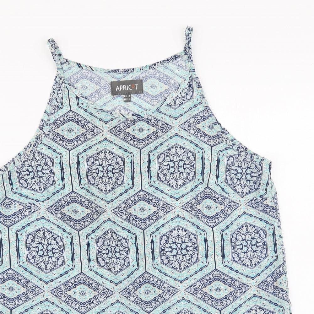Apricot Womens Blue Geometric Polyester Basic Blouse Size 10 Round Neck