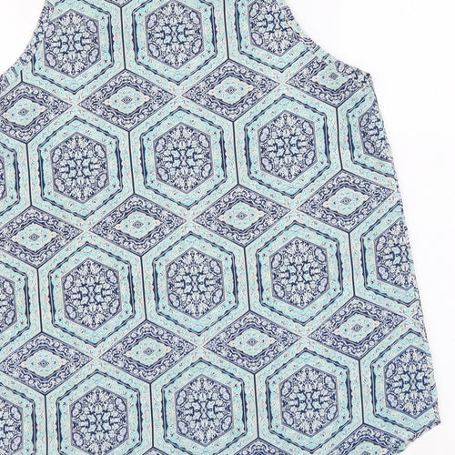 Apricot Womens Blue Geometric Polyester Basic Blouse Size 10 Round Neck