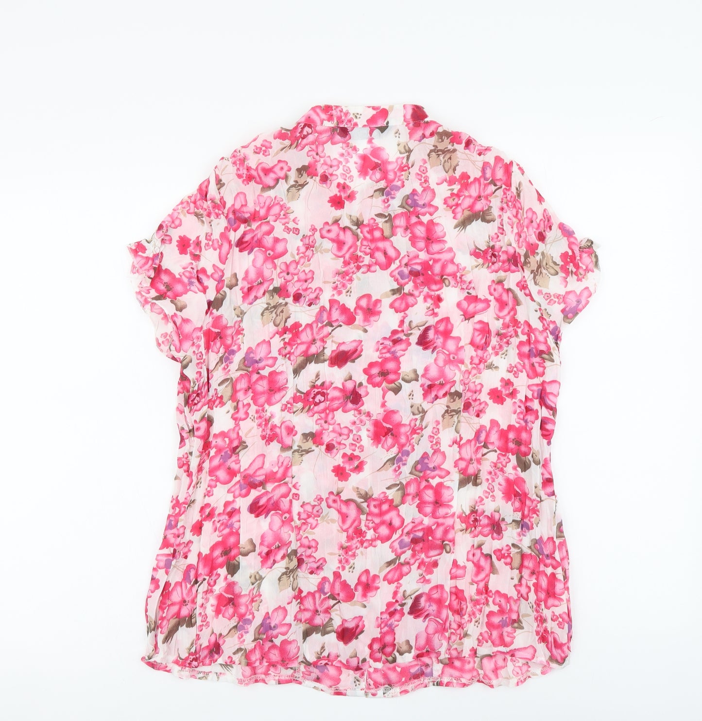 Bonmarché Womens Pink Floral Polyester Basic Button-Up Size 14 V-Neck