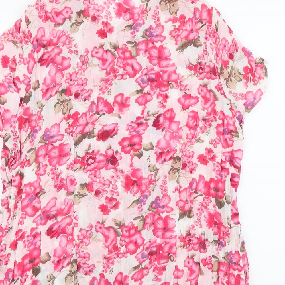Bonmarché Womens Pink Floral Polyester Basic Button-Up Size 14 V-Neck