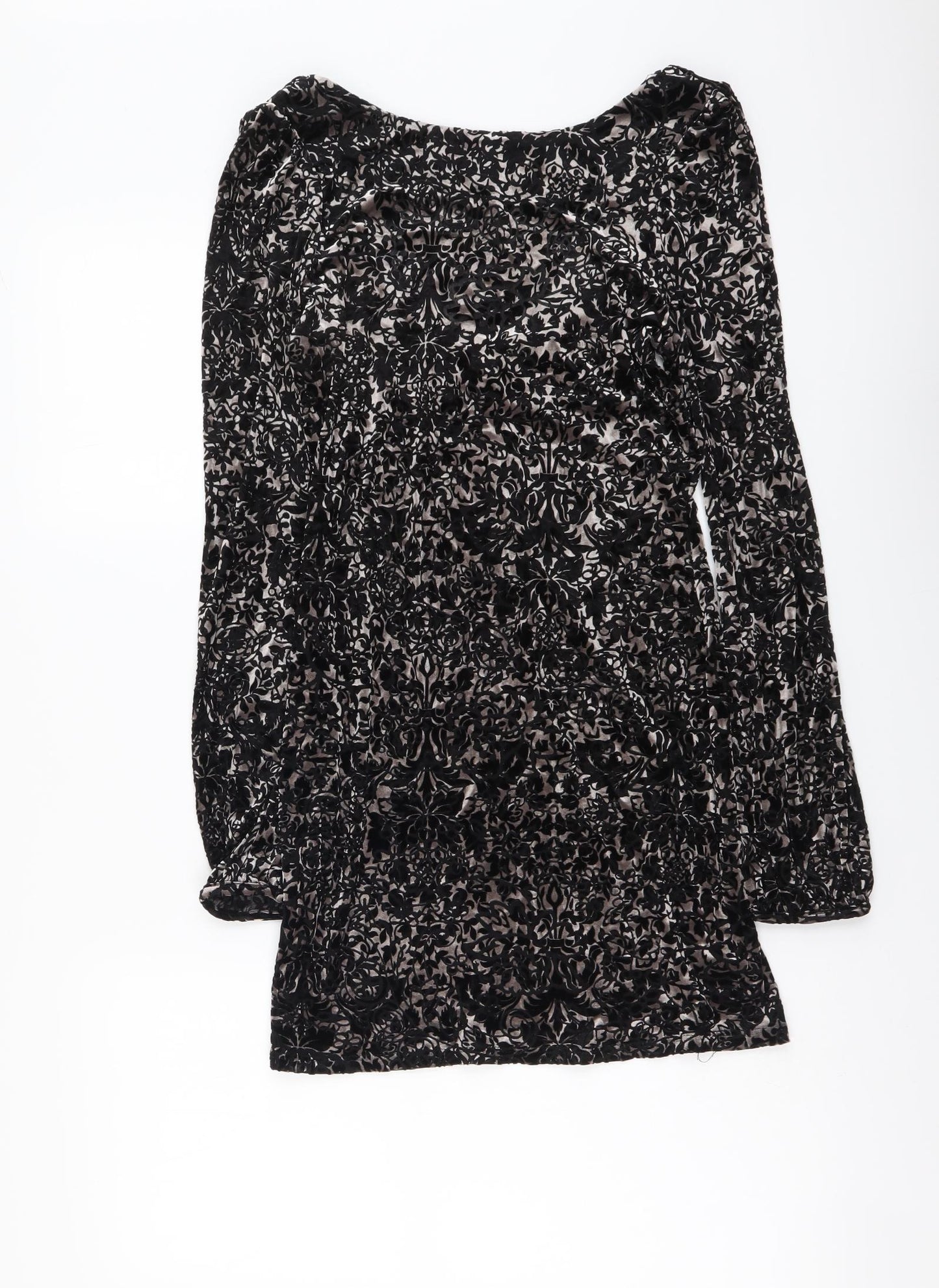 Red Herring Womens Black Geometric Polyester Bodycon Size 10 Round Neck Pullover