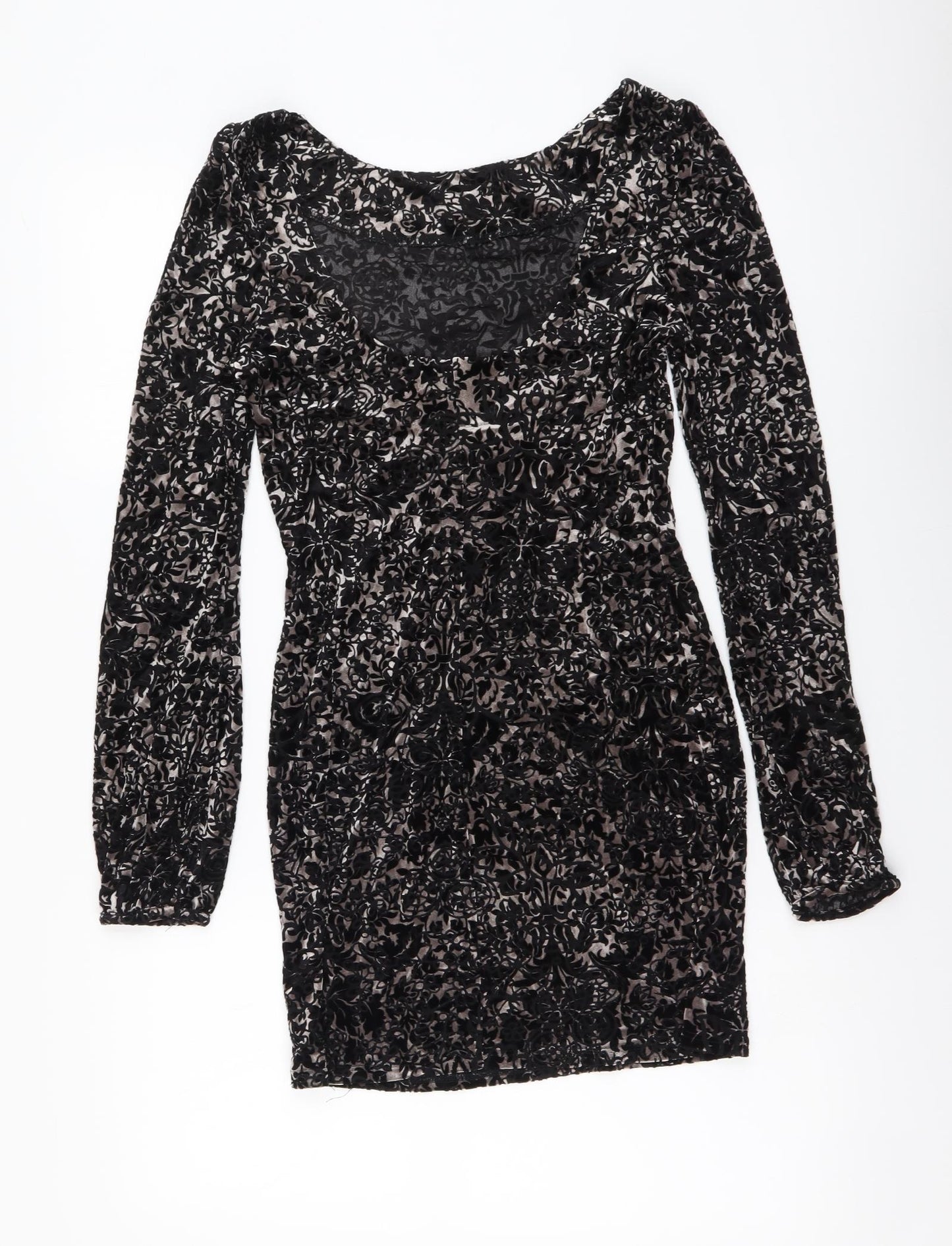 Red Herring Womens Black Geometric Polyester Bodycon Size 10 Round Neck Pullover