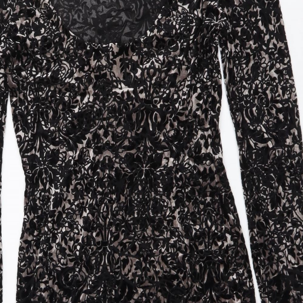 Red Herring Womens Black Geometric Polyester Bodycon Size 10 Round Neck Pullover