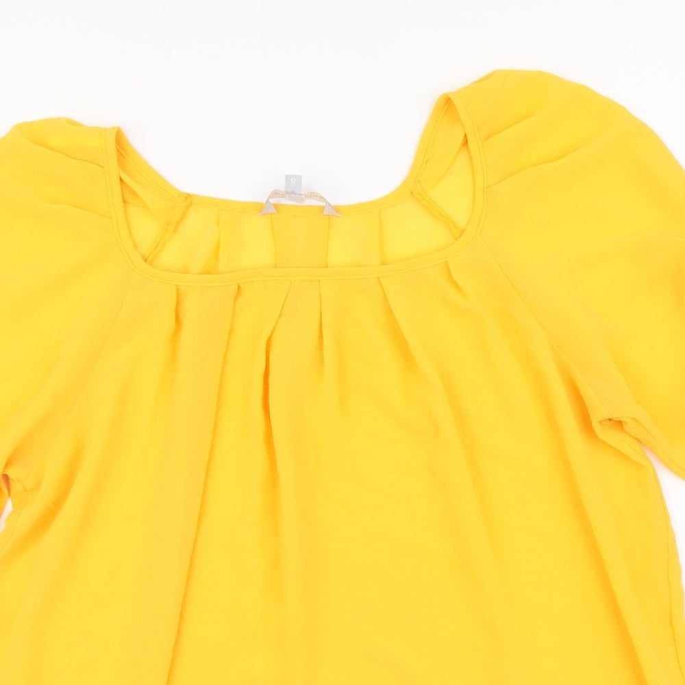 Red Herring Womens Yellow Polyester Basic Blouse Size 10 Scoop Neck