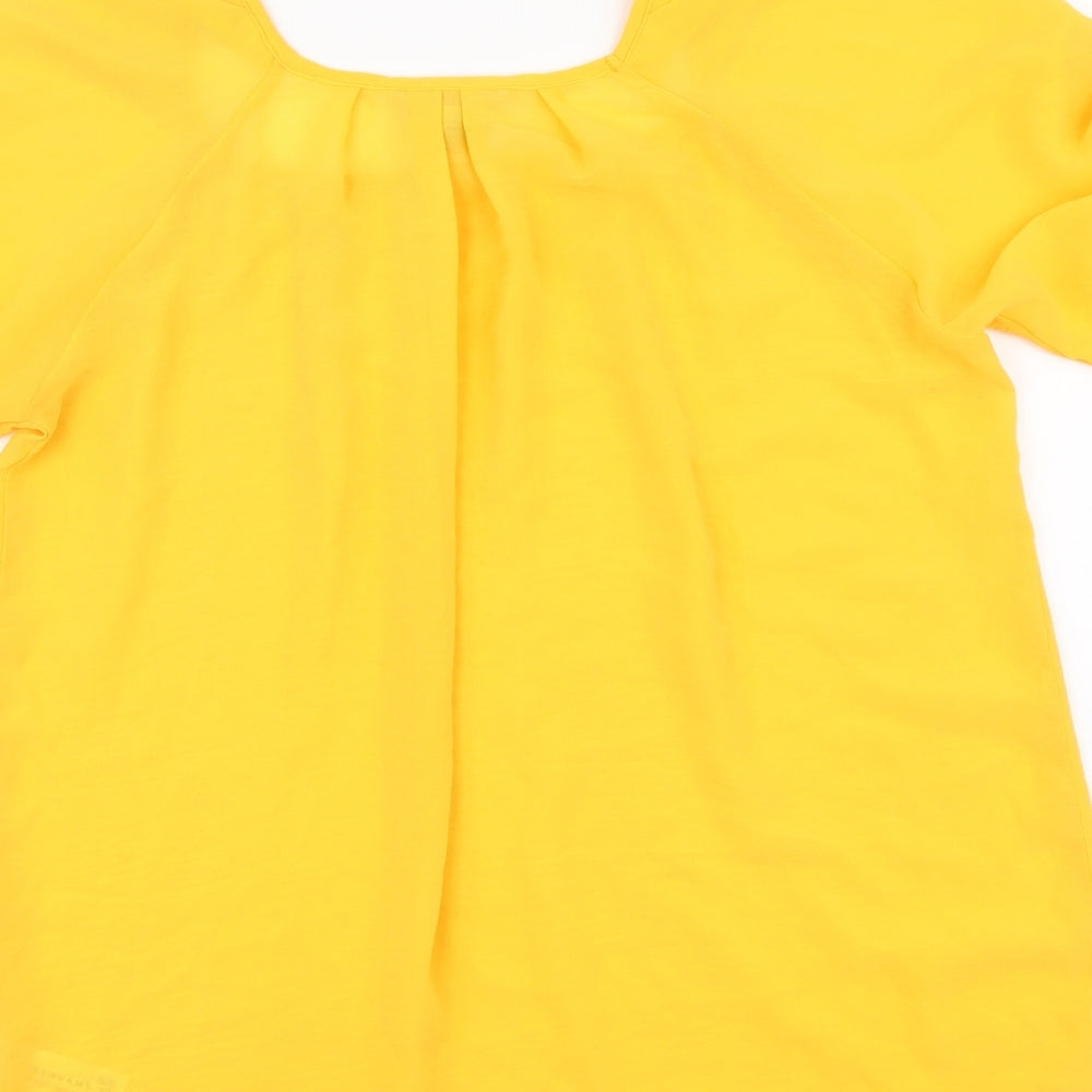 Red Herring Womens Yellow Polyester Basic Blouse Size 10 Scoop Neck