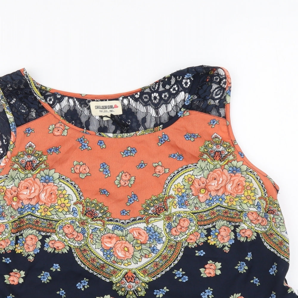 Chelsea Girl Womens Multicoloured Geometric Polyester Basic Blouse Size 14 Round Neck