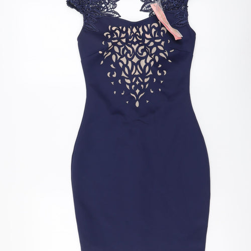 Lipsy Womens Blue Polyester Bodycon Size 8 V-Neck Zip