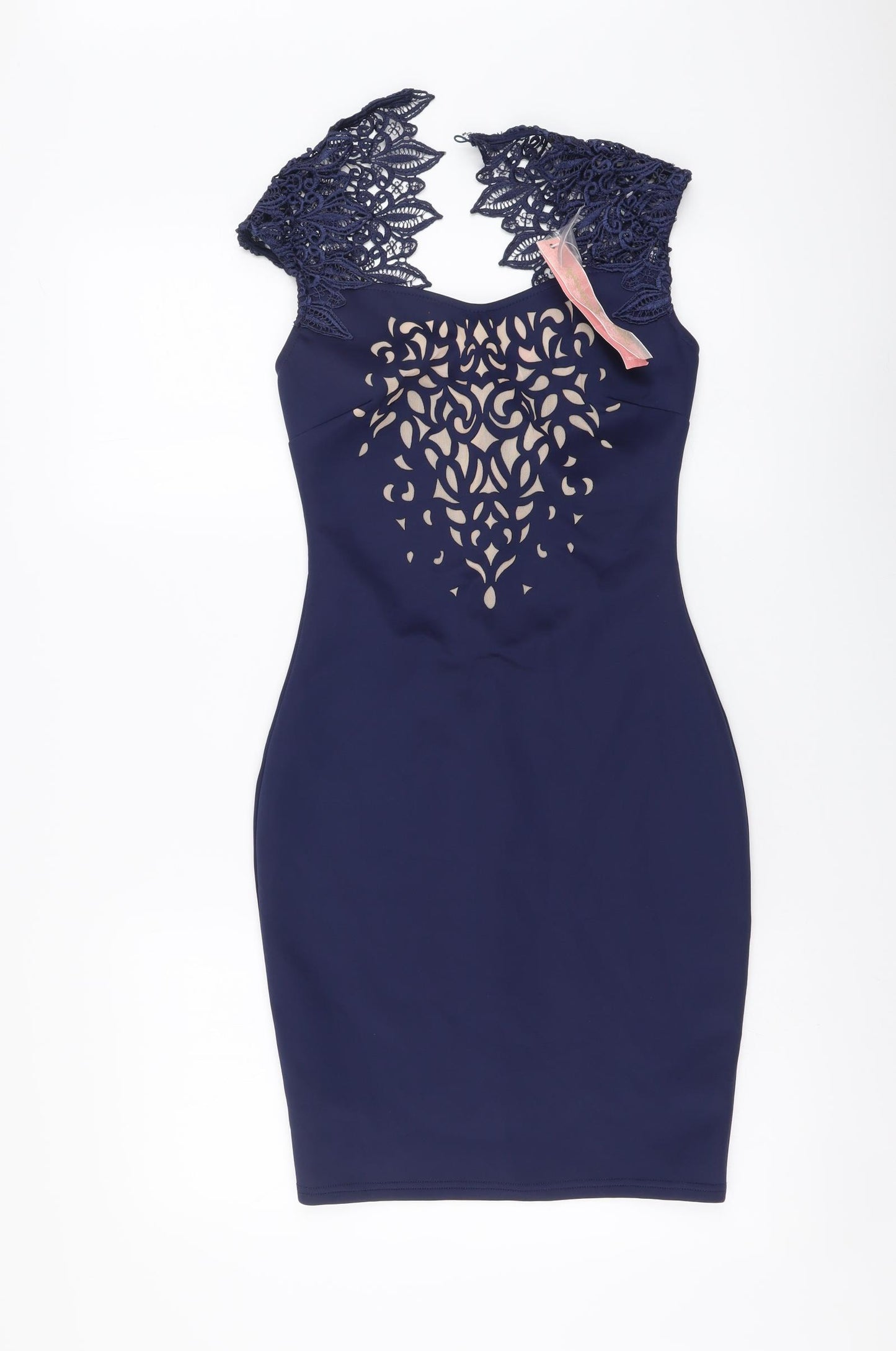 Lipsy Womens Blue Polyester Bodycon Size 8 V-Neck Zip