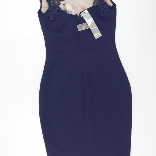 Lipsy Womens Blue Polyester Bodycon Size 8 V-Neck Zip