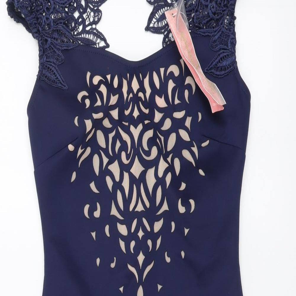 Lipsy Womens Blue Polyester Bodycon Size 8 V-Neck Zip