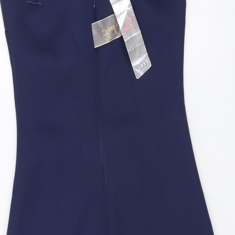 Lipsy Womens Blue Polyester Bodycon Size 8 V-Neck Zip
