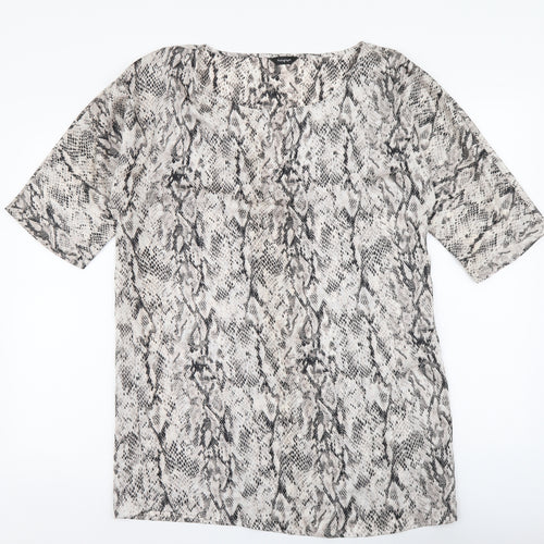 Autograph Womens Beige Animal Print Polyester Tunic Blouse Size 12 V-Neck - Snake pattern