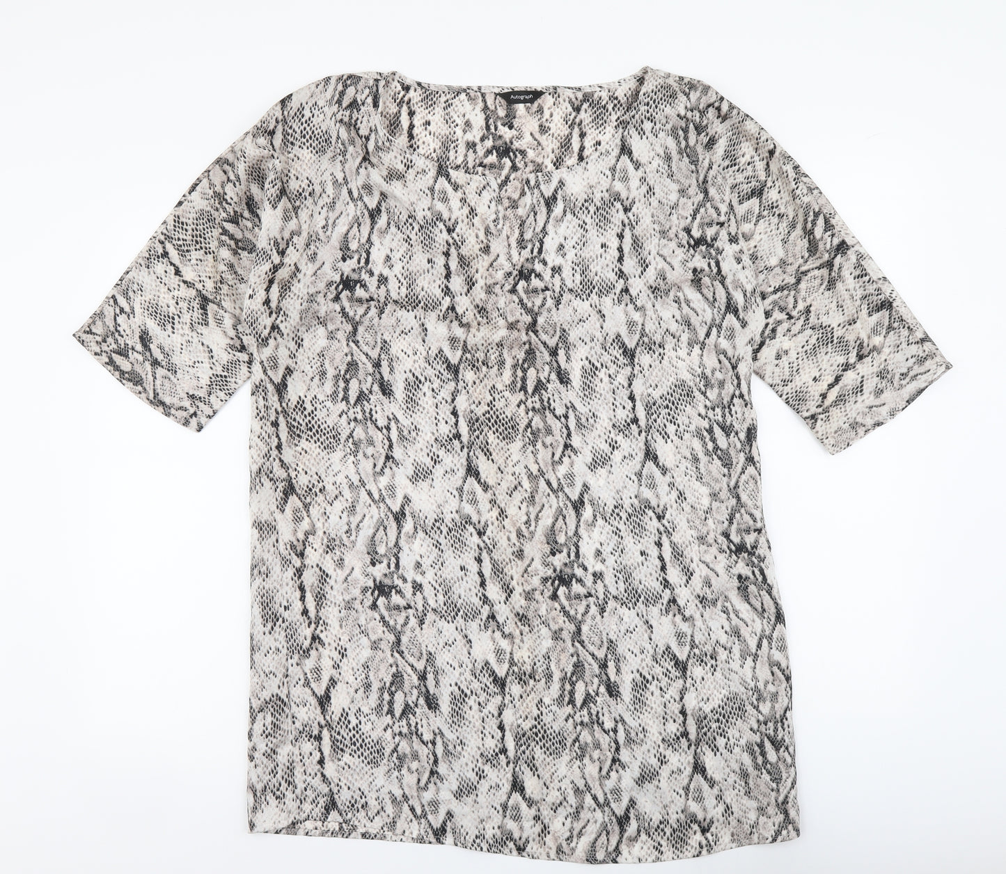 Autograph Womens Beige Animal Print Polyester Tunic Blouse Size 12 V-Neck - Snake pattern