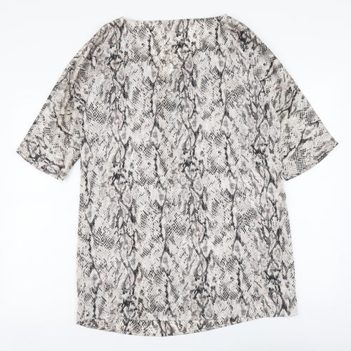 Autograph Womens Beige Animal Print Polyester Tunic Blouse Size 12 V-Neck - Snake pattern