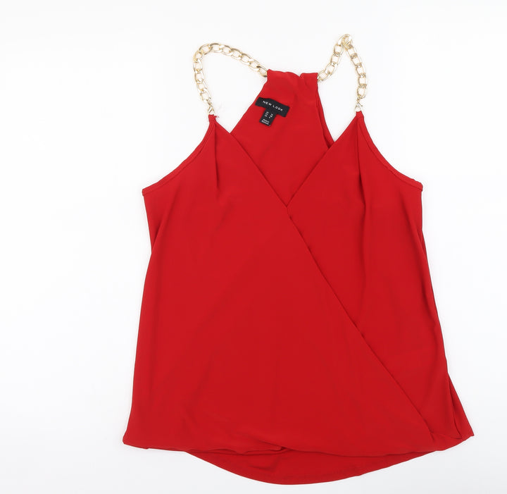 New Look Womens Red Polyester Basic Blouse Size 10 V-Neck