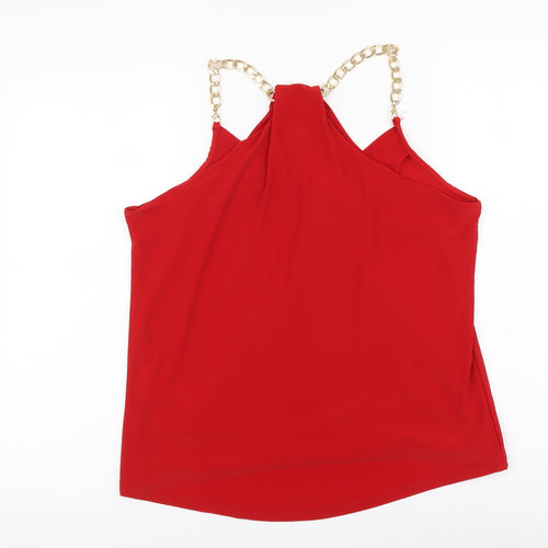 New Look Womens Red Polyester Basic Blouse Size 10 V-Neck