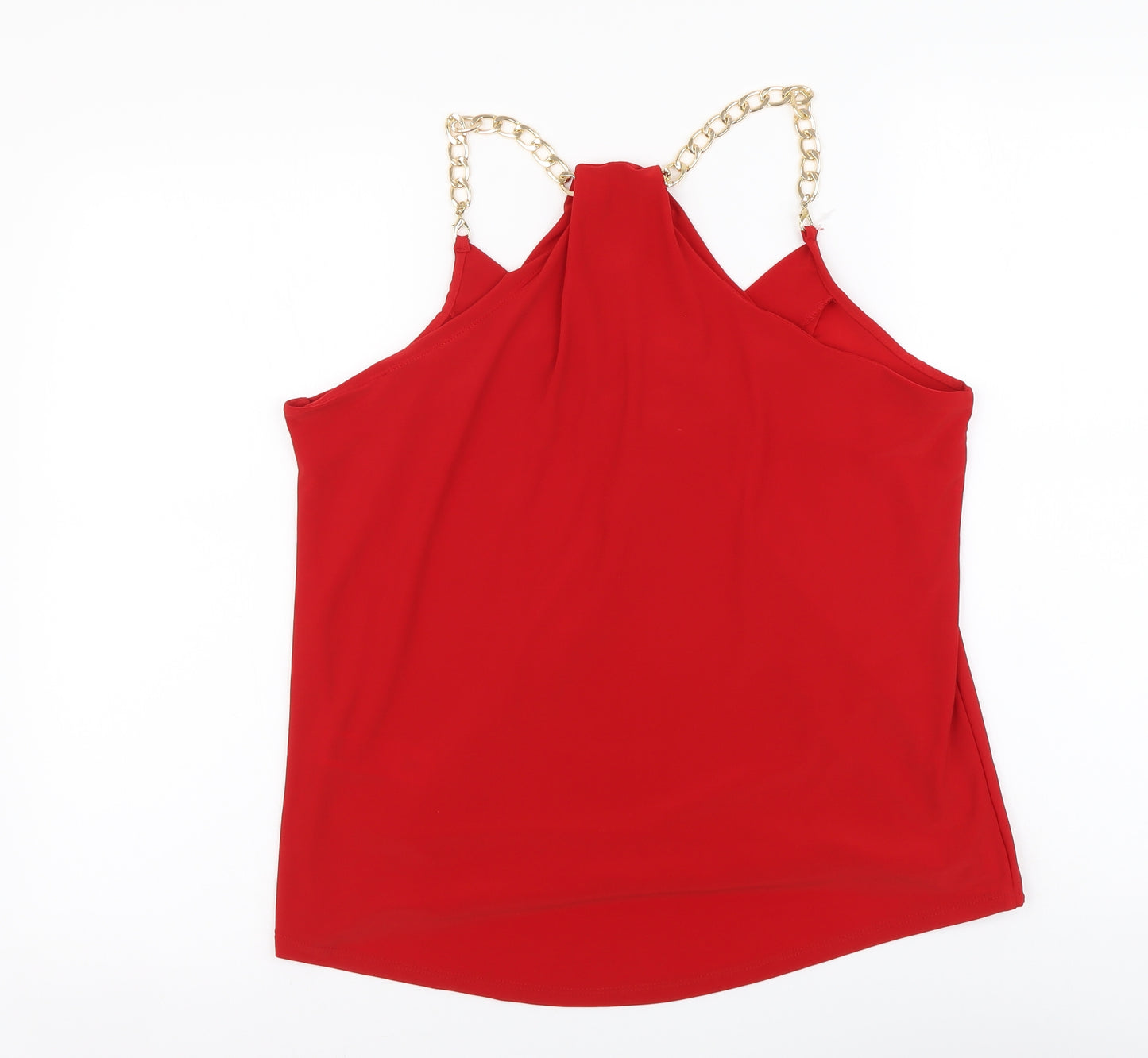 New Look Womens Red Polyester Basic Blouse Size 10 V-Neck