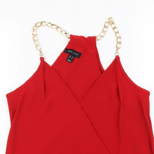 New Look Womens Red Polyester Basic Blouse Size 10 V-Neck