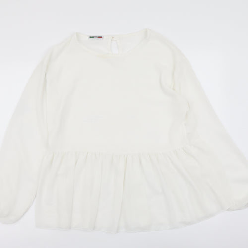 Made in Italy Womens White Polyester Basic Blouse Size 12 Round Neck