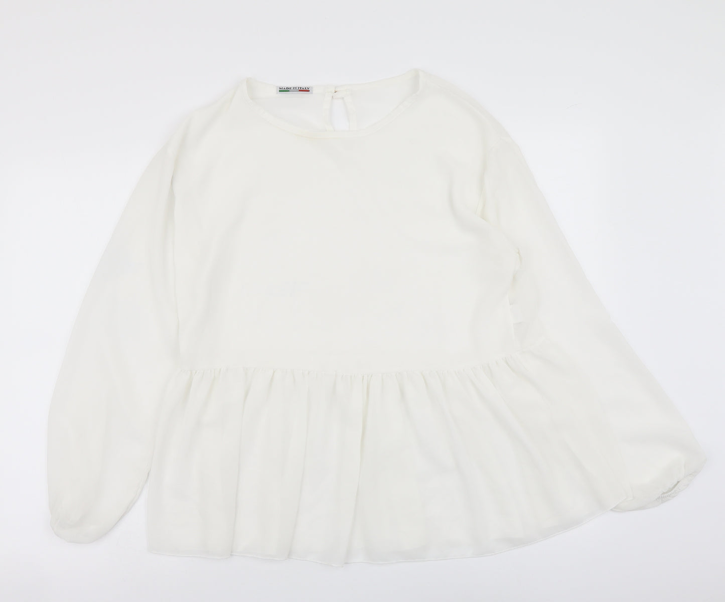 Made in Italy Womens White Polyester Basic Blouse Size 12 Round Neck