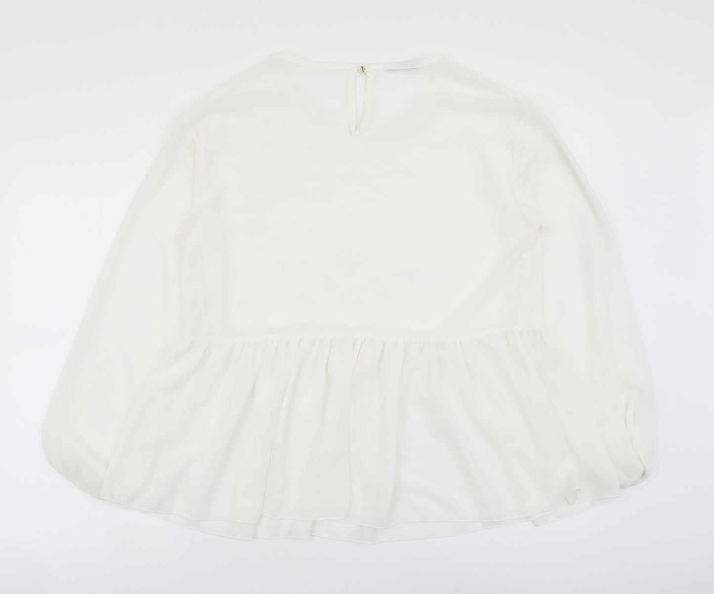 Made in Italy Womens White Polyester Basic Blouse Size 12 Round Neck