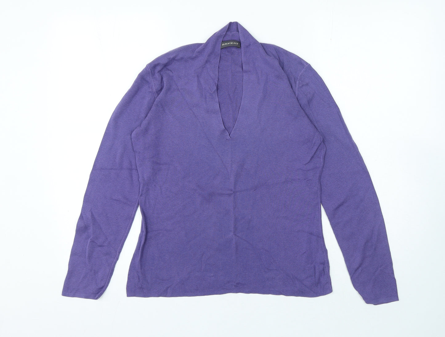 Repeat Womens Purple V-Neck Cotton Pullover Jumper Size 12