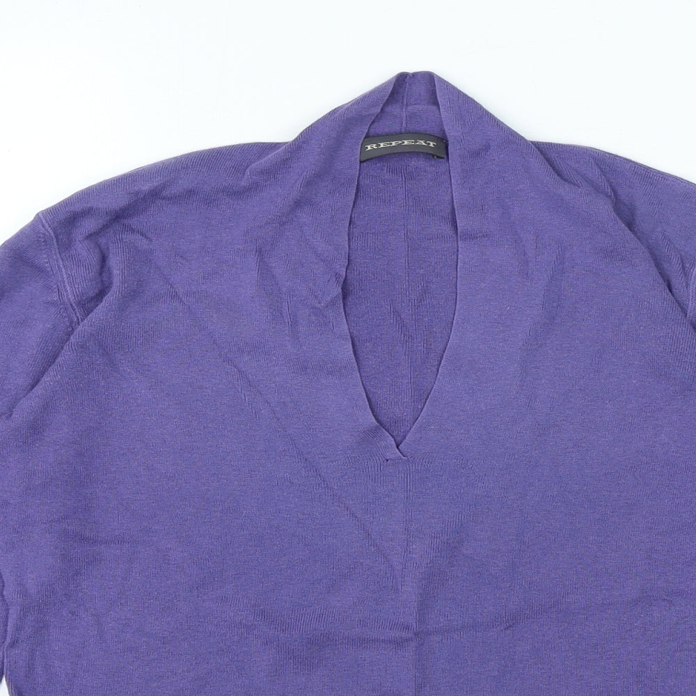Repeat Womens Purple V-Neck Cotton Pullover Jumper Size 12