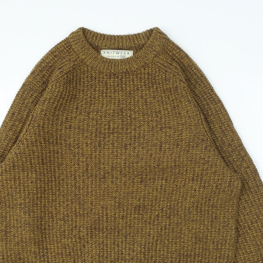 F&F Mens Yellow Crew Neck Acrylic Pullover Jumper Size S