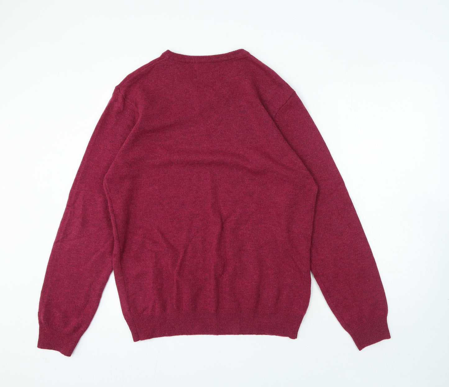 F&F Mens Pink V-Neck Wool Pullover Jumper Size L