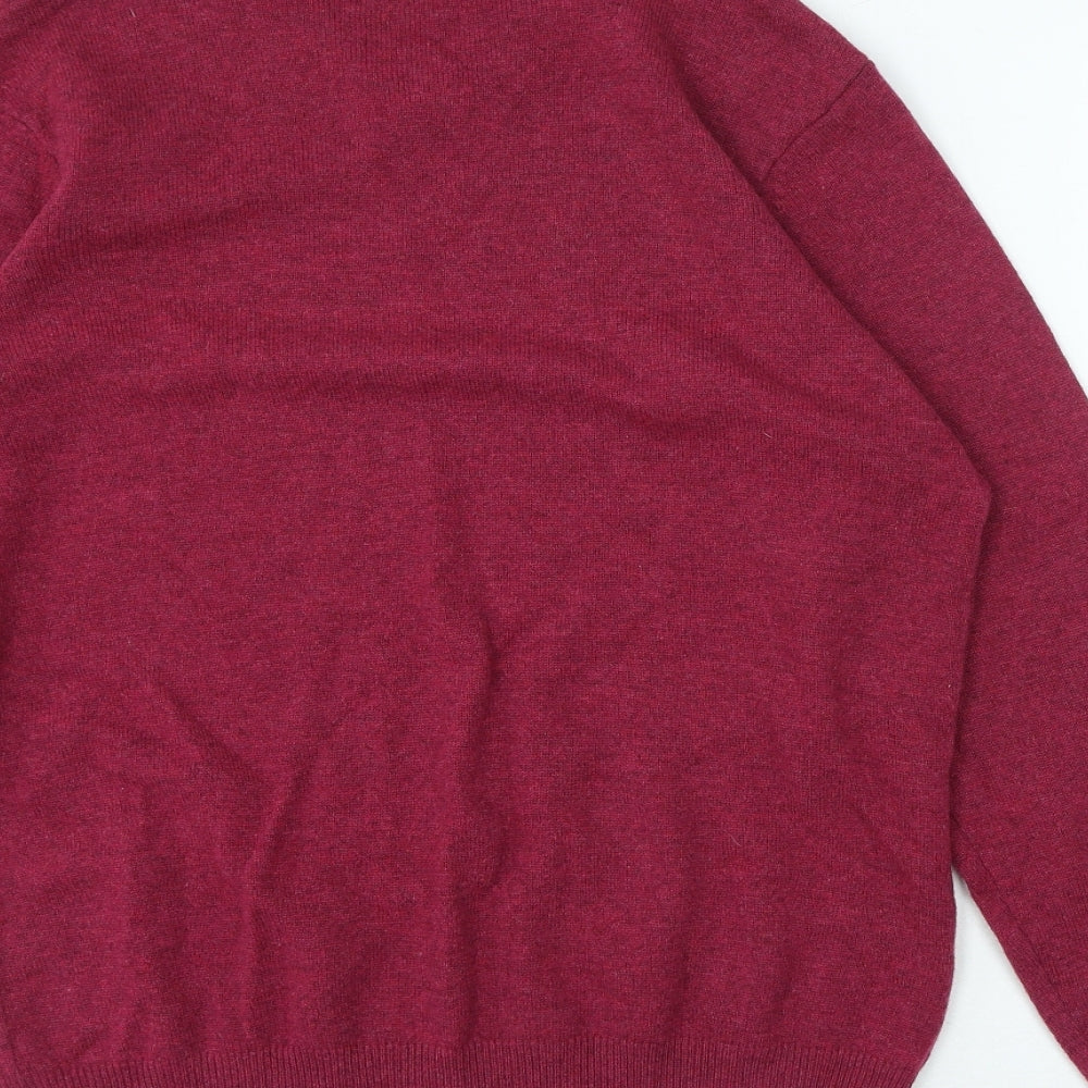 F&F Mens Pink V-Neck Wool Pullover Jumper Size L