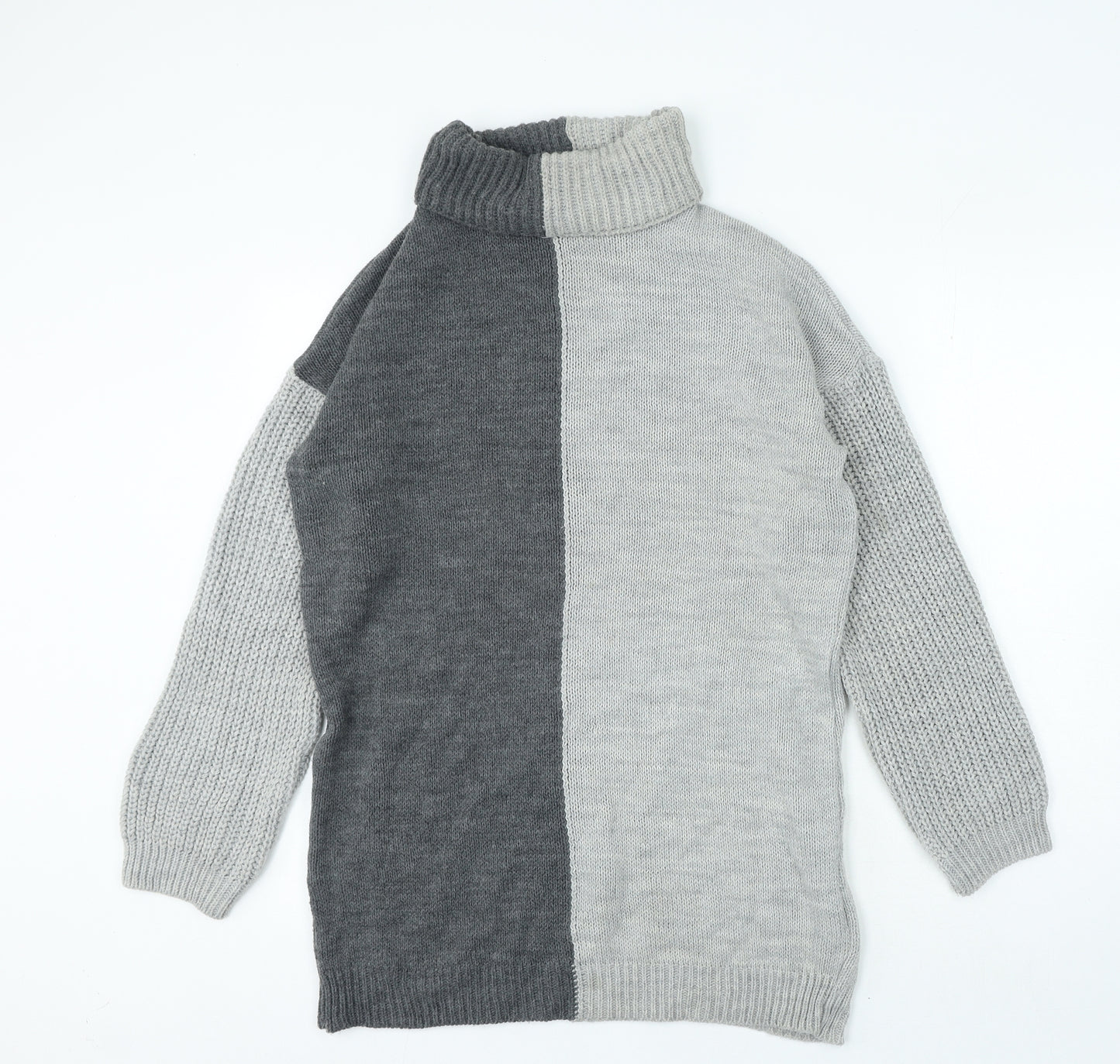 PRETTYLITTLETHING Womens Grey Roll Neck Acrylic Pullover Jumper Size S