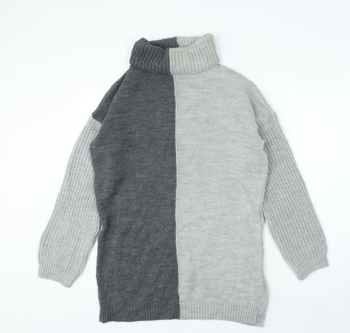 PRETTYLITTLETHING Womens Grey Roll Neck Acrylic Pullover Jumper Size S