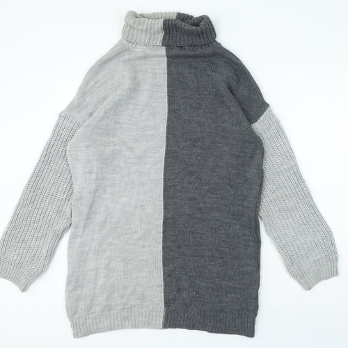 PRETTYLITTLETHING Womens Grey Roll Neck Acrylic Pullover Jumper Size S