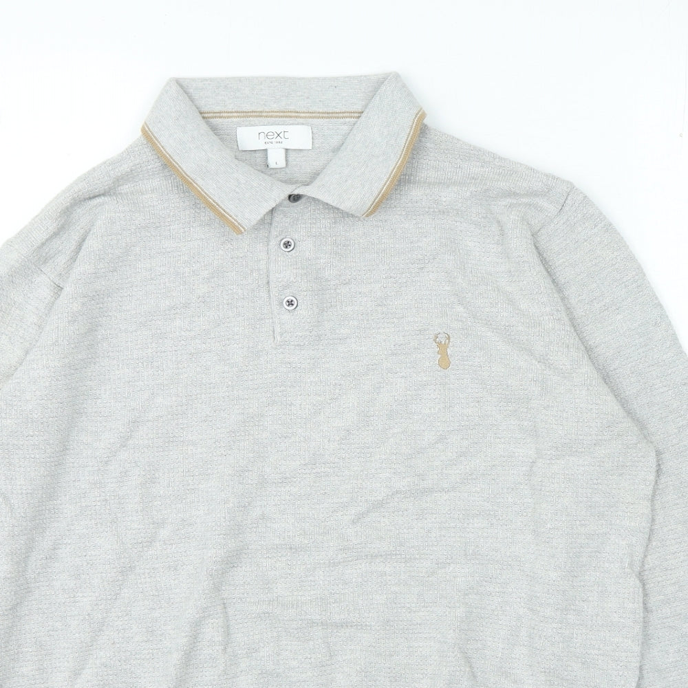 NEXT Mens Grey 100% Cotton Polo Size L Collared Button