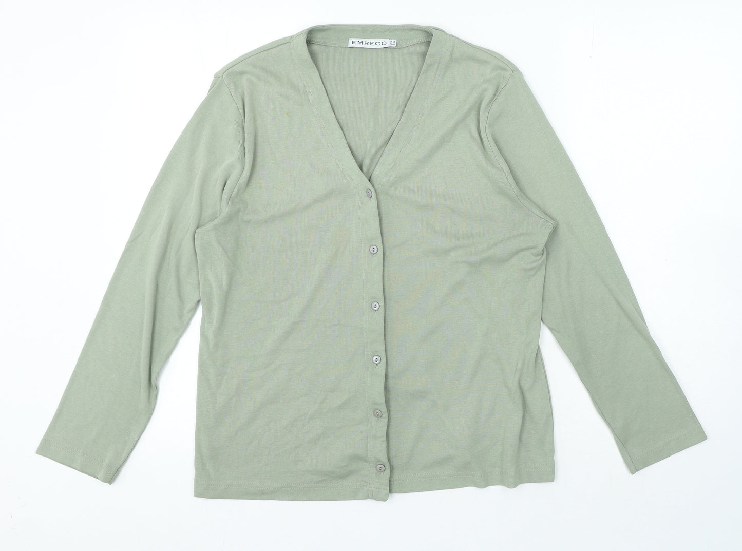 Emreco Womens Green V-Neck Polyester Cardigan Jumper Size 18