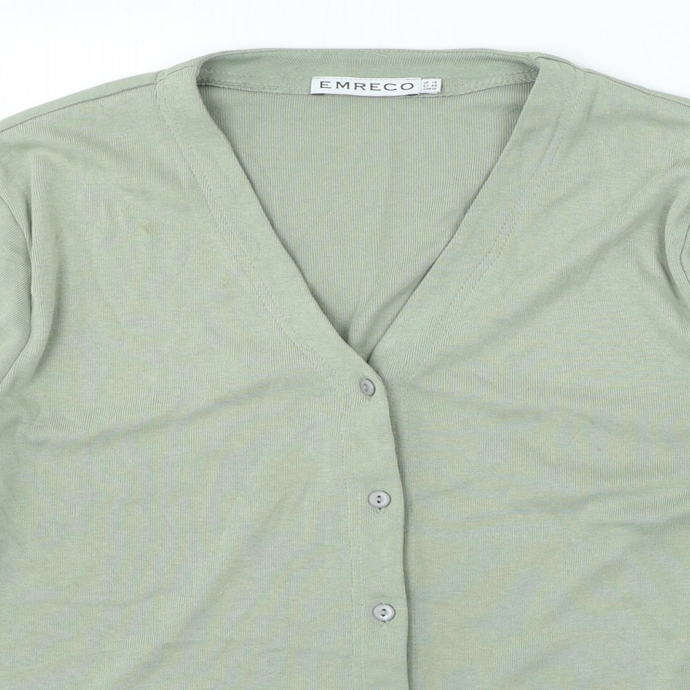 Emreco Womens Green V-Neck Polyester Cardigan Jumper Size 18