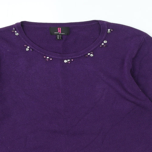 Simon Jeffrey Womens Purple Round Neck Acrylic Pullover Jumper Size L
