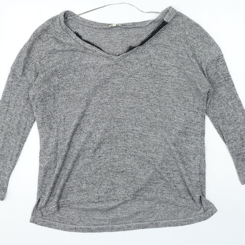 River Island Womens Grey Polyester Basic T-Shirt Size 12 Boat Neck