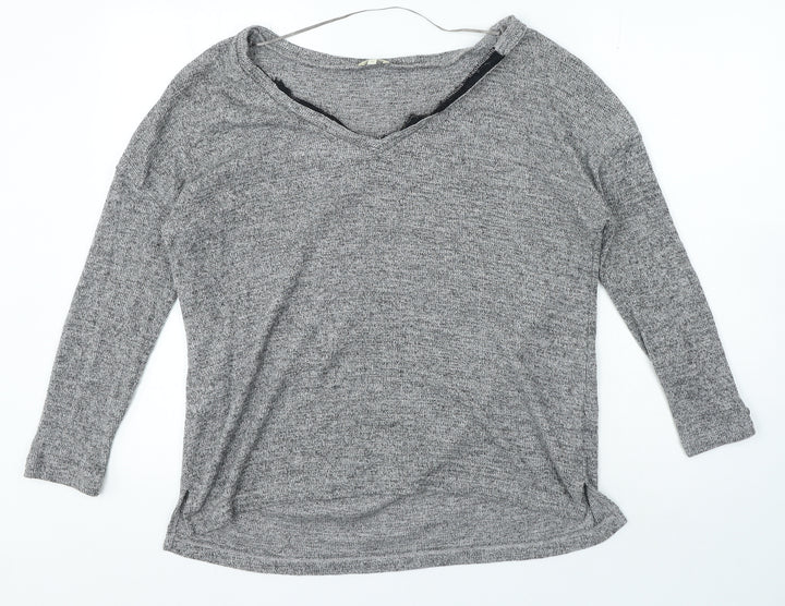 River Island Womens Grey Polyester Basic T-Shirt Size 12 Boat Neck