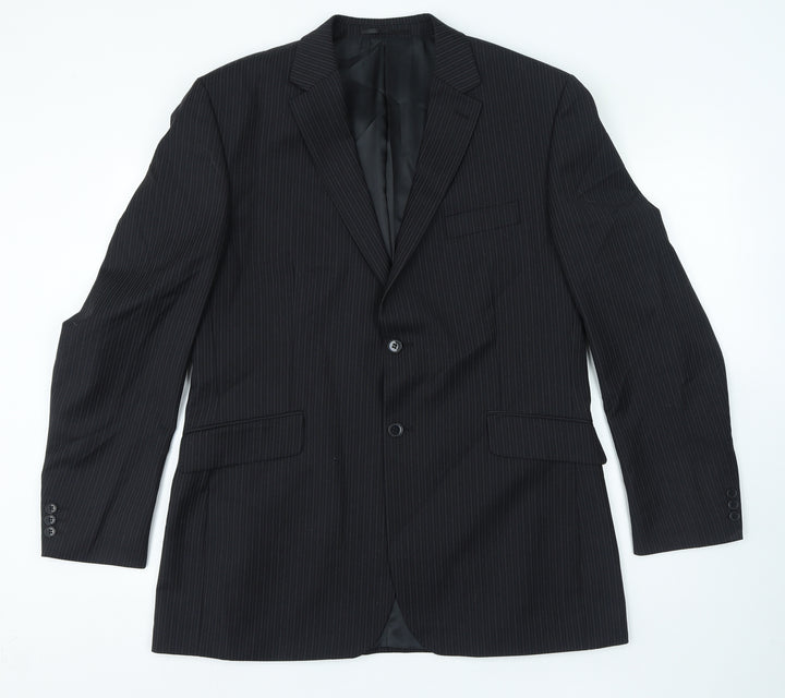 KJ Mens Black Striped Polyacrylate Fibre Jacket Suit Jacket Size 42