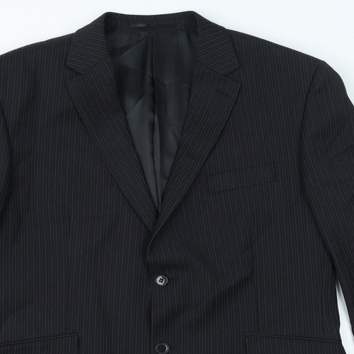 KJ Mens Black Striped Polyacrylate Fibre Jacket Suit Jacket Size 42