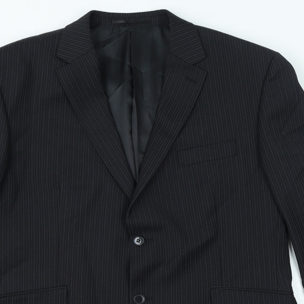 KJ Mens Black Striped Polyacrylate Fibre Jacket Suit Jacket Size 42