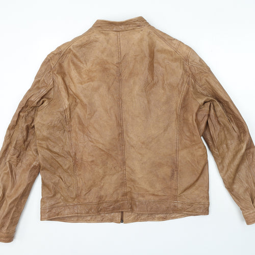 Woodland Leather Mens Brown Biker Jacket Size 3XL Zip