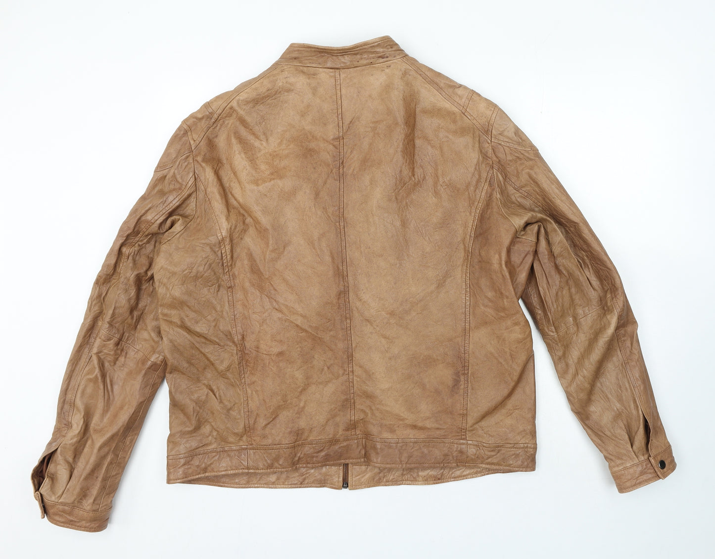 Woodland Leather Mens Brown Biker Jacket Size 3XL Zip