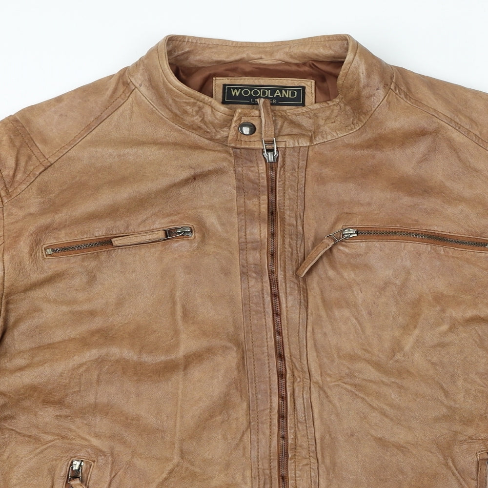 Woodland Leather Mens Brown Biker Jacket Size 3XL Zip