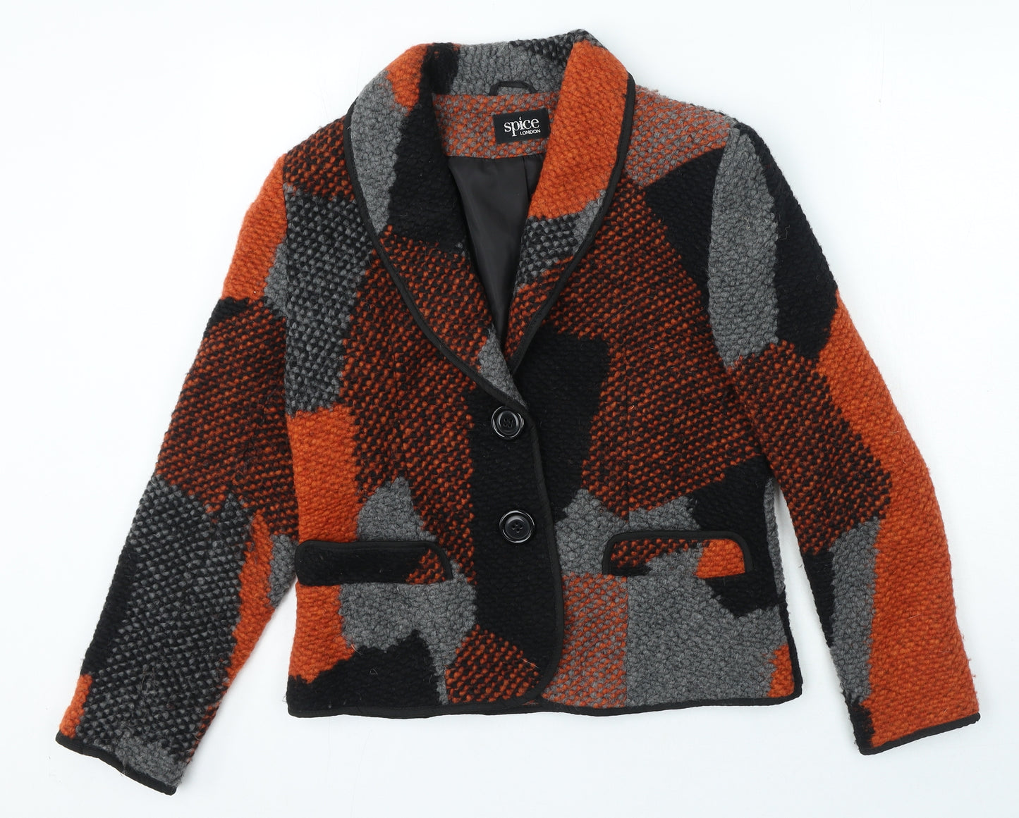 Spice London Womens Orange Geometric Jacket Coat Size 10 Button