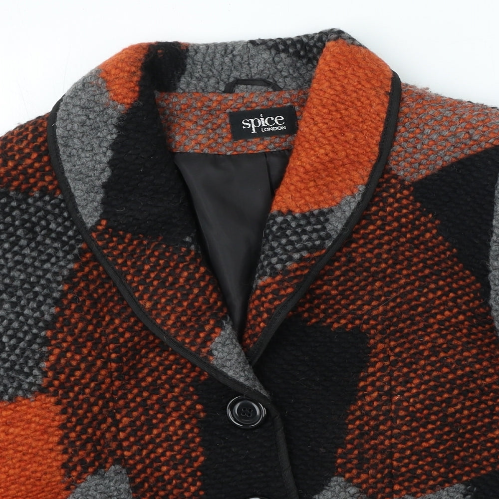 Spice London Womens Orange Geometric Jacket Coat Size 10 Button