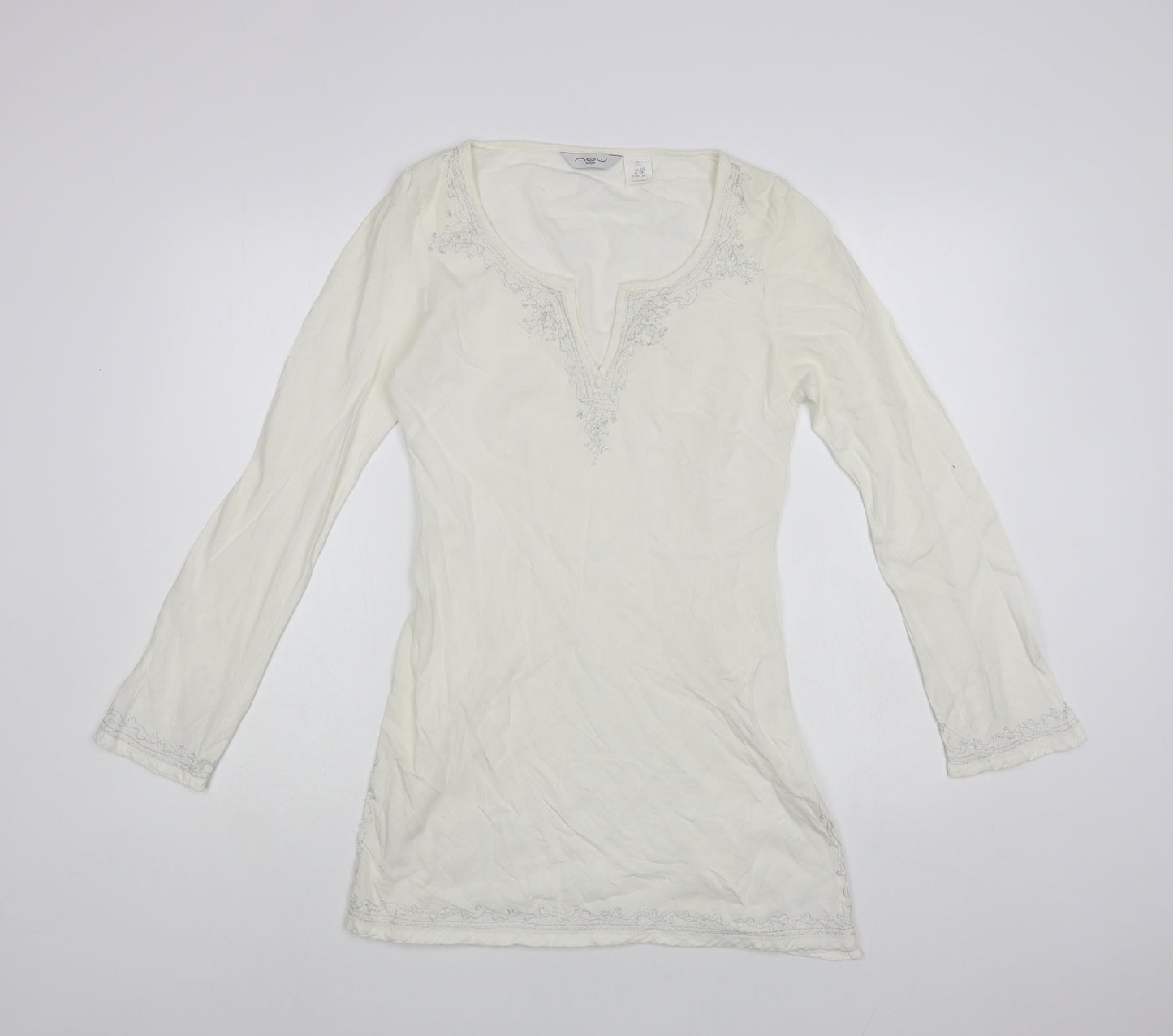 New Look Womens Ivory Viscose Tunic Blouse Size 10 V-Neck