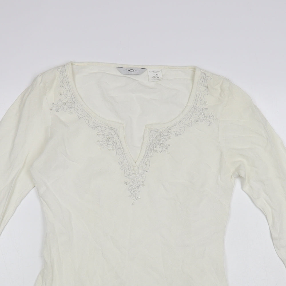 New Look Womens Ivory Viscose Tunic Blouse Size 10 V-Neck