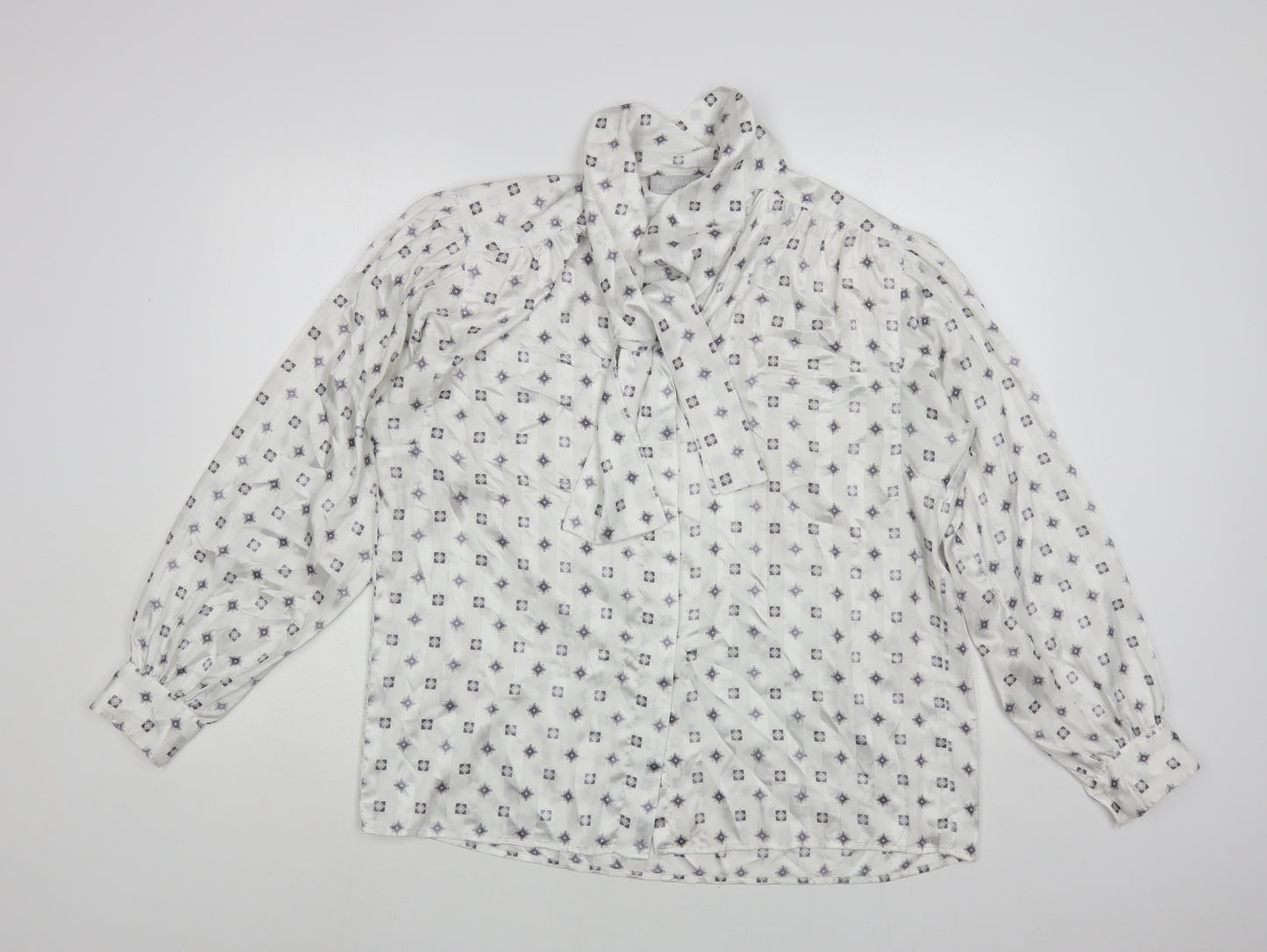 Evan-Picone Womens White Geometric Polyester Basic Button-Up Size 12 Collared